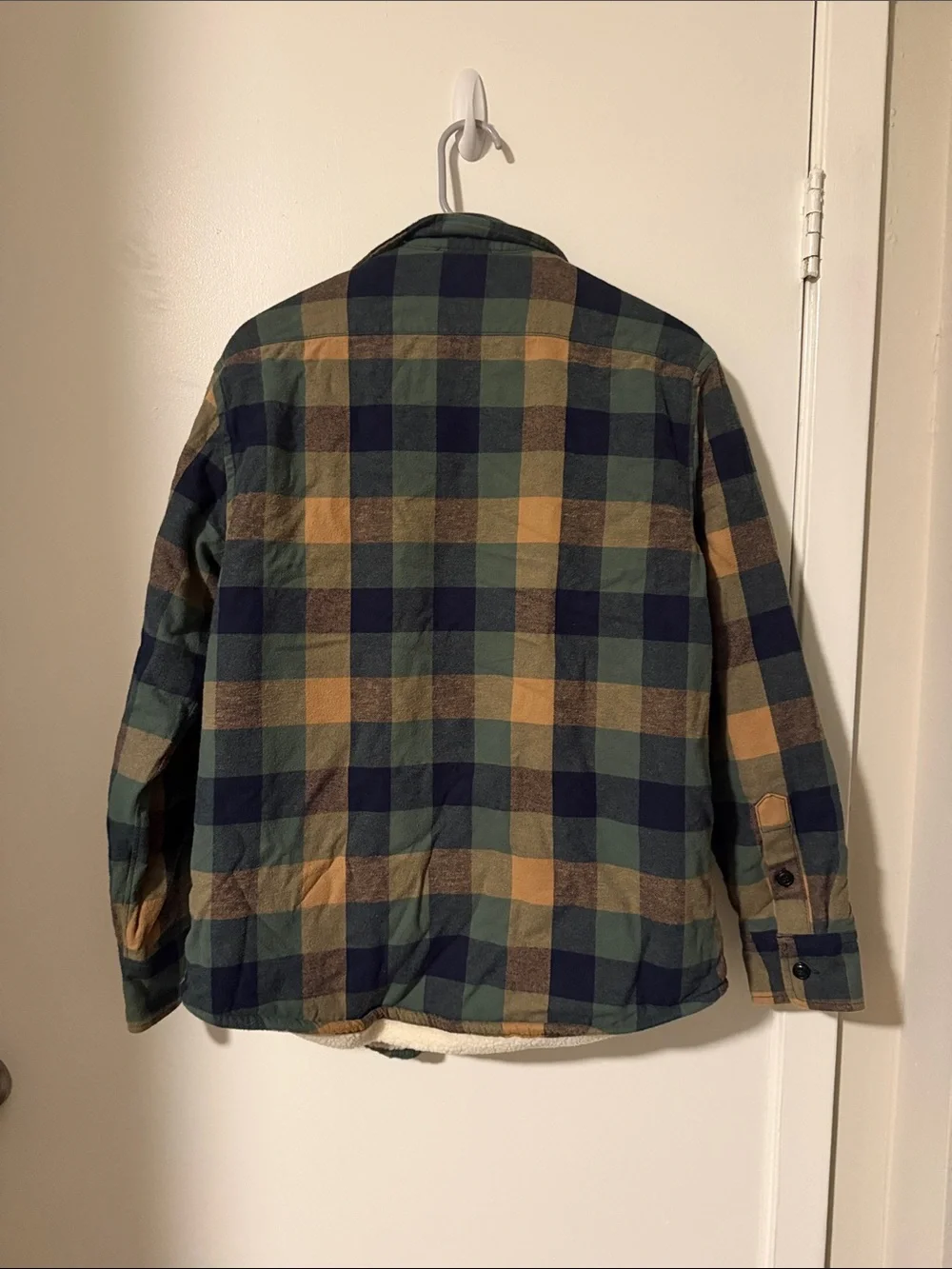 J. Crew Men’s Plaid Sherpa-Lined Flannel Jacket - Green/Navy/Tan, Size: S